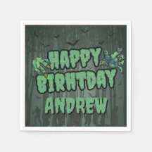 Creepy Dark Green Zombie Happy Birthday Party