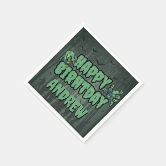 Creepy Dark Green Zombie Happy Birthday Party Serviette (Ecke)