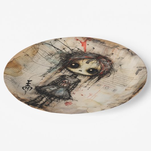 Creepy Doll mit Bow Pappteller (Schrägansicht)