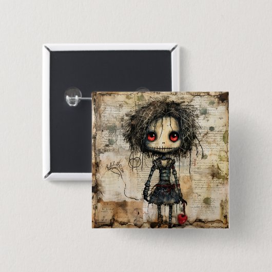Creepy Doll mit Herz Button (Vorne & Hinten)