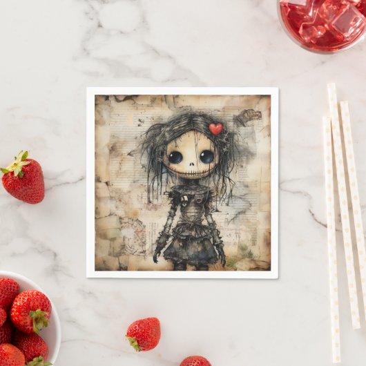 Creepy Doll mit Herz in der Luft Serviette (Beispiel)