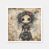 Creepy Doll mit Herz in der Luft Serviette (Vorderseite)