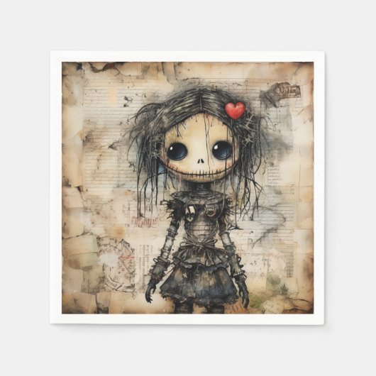 Creepy Doll mit Herz in der Luft Serviette (Vorderseite)