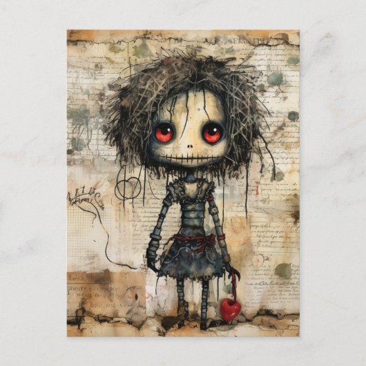 Creepy Doll mit Herz Postkarte (Vorderseite)