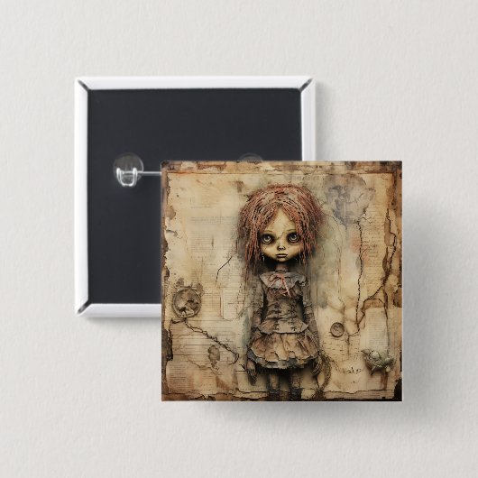 Creepy Doll mit rosa Bow Button (Vorne & Hinten)