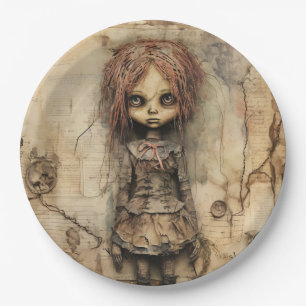 Creepy Doll mit rosa Bow Pappteller