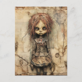 Creepy Doll mit rosa Bow Postkarte