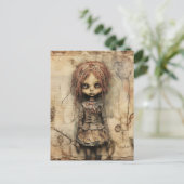 Creepy Doll mit rosa Bow Postkarte (Stehend Vorderseite)