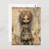 Creepy Doll mit rosa Bow Postkarte (Vorne/Hinten)