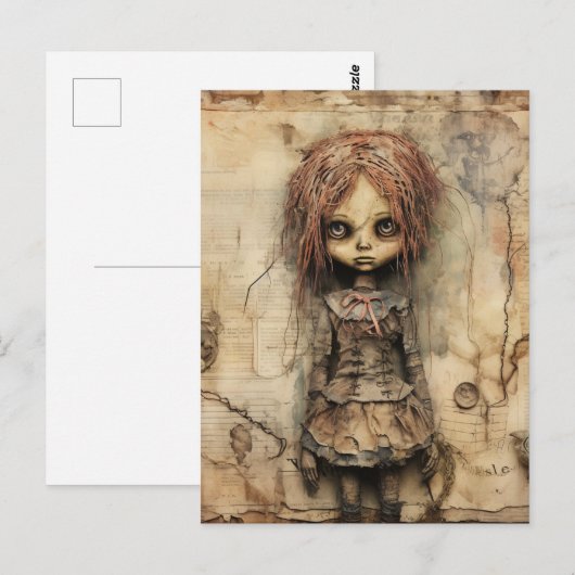 Creepy Doll mit rosa Bow Postkarte (Vorne/Hinten)