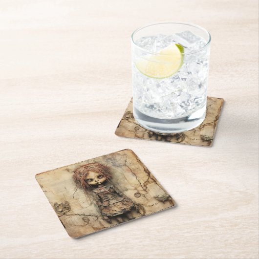 Creepy Doll mit rosa Bow Rechteckiger Pappuntersetzer (Vor Ort)