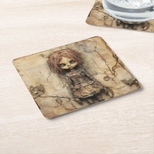 Creepy Doll mit rosa Bow Rechteckiger Pappuntersetzer (angewinkelt)