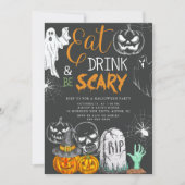 Creepy Eat Drink & Be Beängstigend Halloween Einladung (Vorderseite)