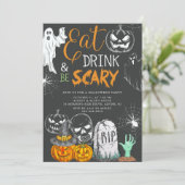 Creepy Eat Drink & Be Beängstigend Halloween Einladung (Stehend Vorderseite)