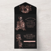 Creepy Elegance | Gothic Rosegold Skeleton Wedding All In One Einladung (Innen Boden)