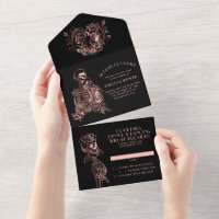Creepy Elegance | Gothic Rosegold Skeleton Wedding