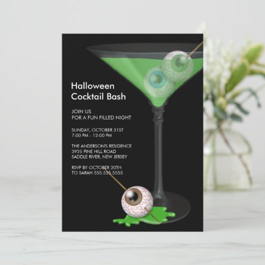 Creepy Eyeball Cocktail Halloween-Party Einladung (Stehend Vorderseite)