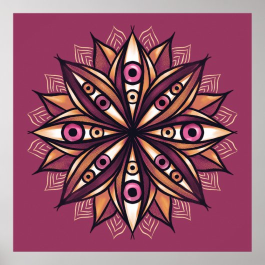 Creepy Eyes Psychedelische Blume Trippy Pink Poster (Vorne)