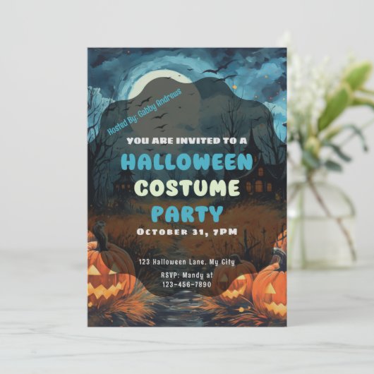 Creepy Field of Jack-O' Lanterns Halloween Einladung (Stehend Vorderseite)