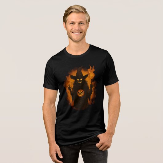Creepy Fiery Witch Halloween Art Tri-Blend Shirt (Vorderseite voll)