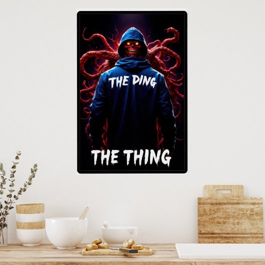 Creepy figure in a hoodie with tentacles and glowi poster (Küche)