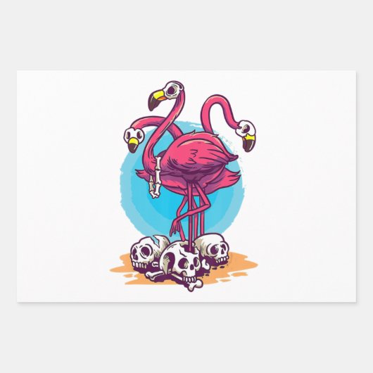 Creepy Flamingo Halloween Horror Skull Geschenkpapier Set (Vorderseite)