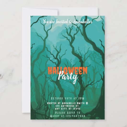 Creepy Foggy Forest Halloween-Party Einladung (Vorderseite)