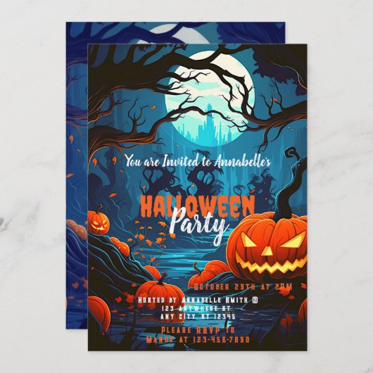 Creepy Forest Jack-O'Lanterns Halloween-Party Einladung (Vorne/Hinten)
