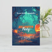 Creepy Forest Jack-O'Lanterns Halloween-Party Einladung (Stehend Vorderseite)
