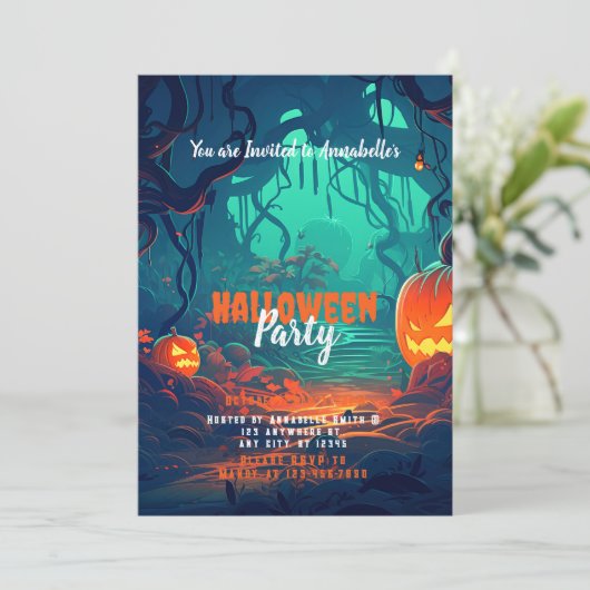 Creepy Forest Jack-O'Lanterns Halloween-Party Einladung (Stehend Vorderseite)