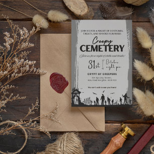 Creepy Friedhof Grau mit unheimlicher Schwarz Akze Einladung