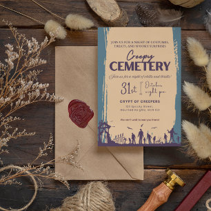 Creepy Friedhof Violet mit Peach-Orange Einladung