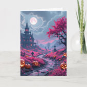  Creepy Fuchsia halloween mansion Karte (Vorderseite)