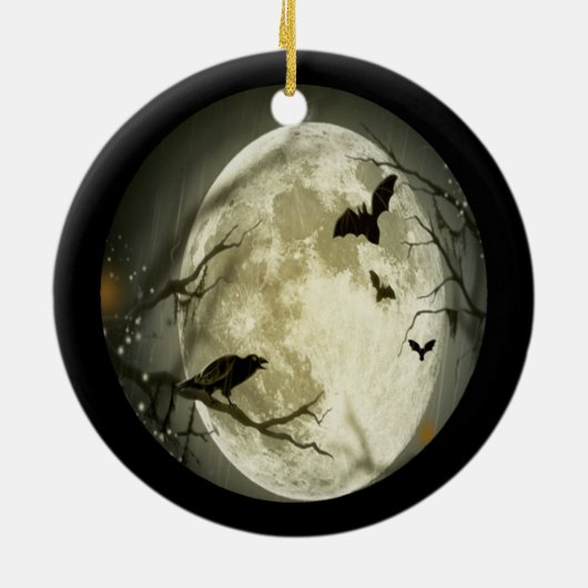 Creepy Full Moon mit Vögeln Keramik Ornament (Hinten)