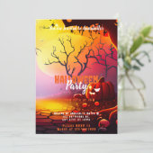 Creepy Full Moon Pumpkins Halloween-Party Einladung (Stehend Vorderseite)