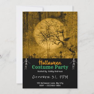 Creepy Full Moon und Birds Black Halloween Einladung