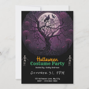 Creepy Full Moon und Birds Black Halloween Einladung