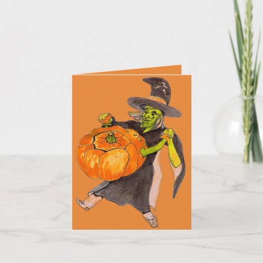 Creepy Funny Halloween Dancing Pumpkin Hexenfarbe Karte (Vorderseite)