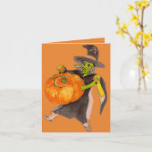 Creepy Funny Halloween Dancing Pumpkin Hexenfarbe Karte (Gelbe Blume)