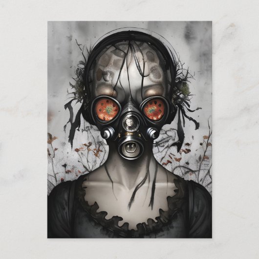 Creepy Gasmask Alien Woman Postkarte (Vorderseite)