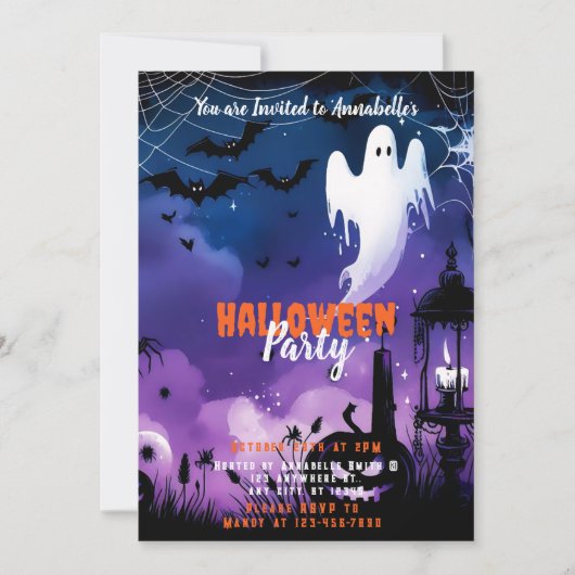 Creepy Ghost Bats Sky Halloween-Party Einladung (Vorderseite)