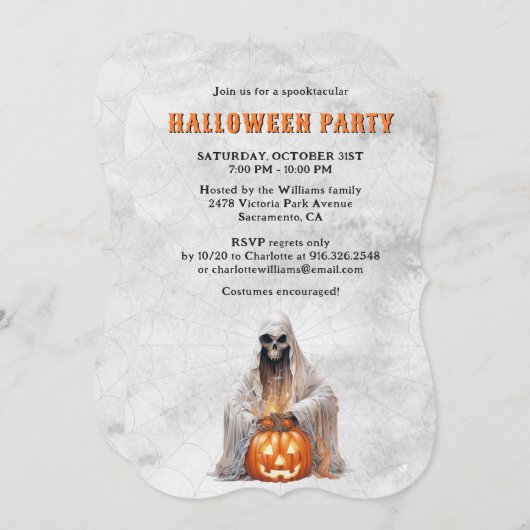 Creepy Ghost Cobweb Pumpkin Halloween-Party Einladung (Vorne/Hinten)