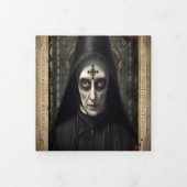 Creepy Gothic Nun QR Code Adult Halloween Dreifach Gefaltete Einladung (Cover)
