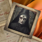 Creepy Gothic Nun QR Code Adult Halloween Dreifach Gefaltete Einladung