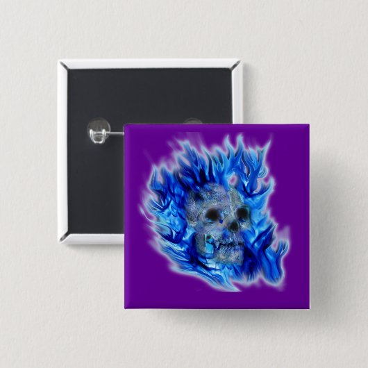 Creepy Gothic Skull, Flammen, Halloween-Horror Button (Vorne & Hinten)