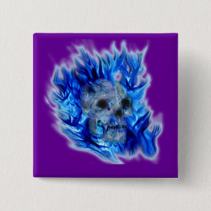 Creepy Gothic Skull, Flammen, Halloween-Horror Button