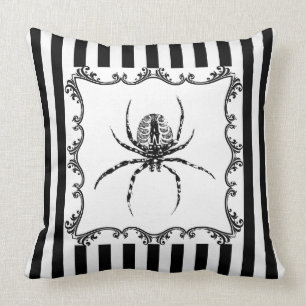 Creepy Gothic Spider Zeichnend Schwarz-Weiß-Strei Kissen