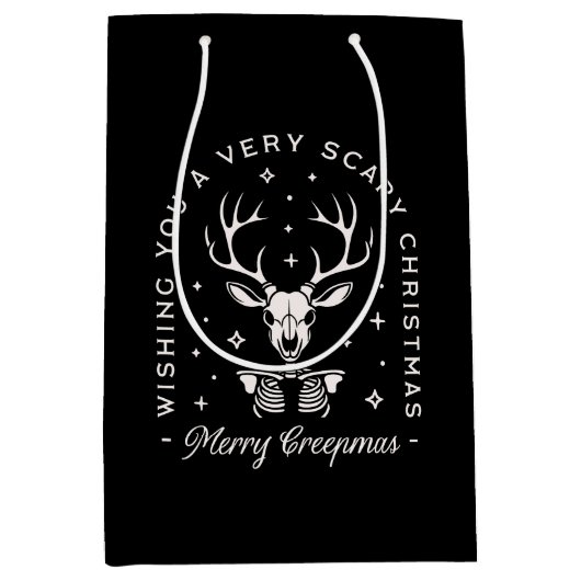 Creepy gothy dunkle Weihnachtsrentiere Skelett Mittlere Geschenktüte (Vorderseite)
