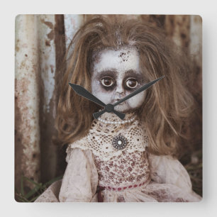 Creepy gotische Porzellan-Puppe viktorianisches Quadratische Wanduhr