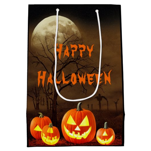 Creepy Graveyard Halloween-Party Mittlere Geschenktüte (Rückseite)